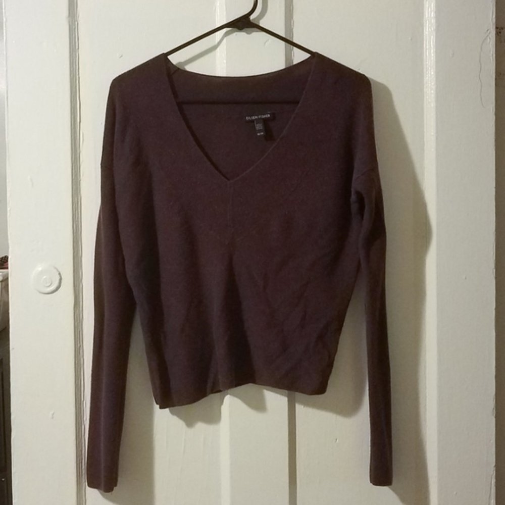 Eileen Fisher dark purple v-neck sweater
